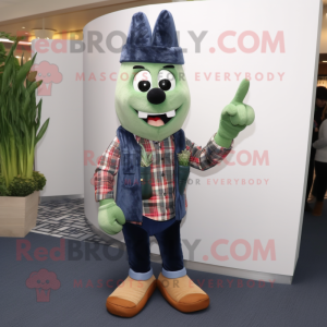 Navy Asparagus mascot costume character dressed with a Flannel Shirt and Bracelet watches