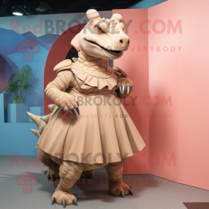 Tan Ankylosaurus mascot costume character dressed with a A-Line Skirt and Belts