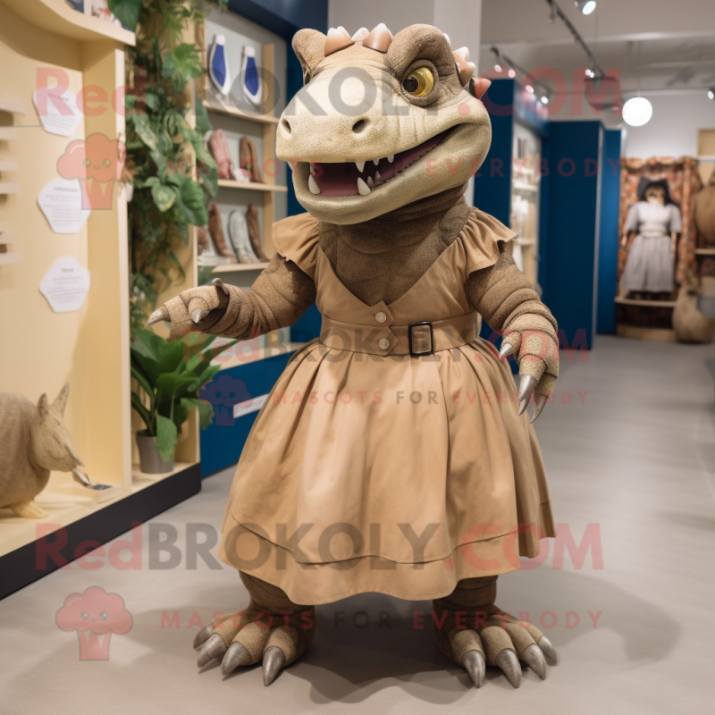 Tan Ankylosaurus mascot costume character dressed with a A-Line Skirt and Belts