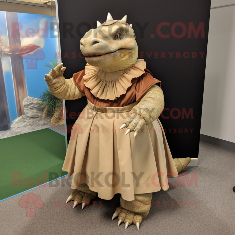 Tan Ankylosaurus mascot costume character dressed with a A-Line Skirt and Belts
