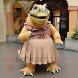 Tan Ankylosaurus mascot costume character dressed with a A-Line Skirt and Belts