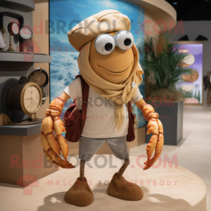 Tan Hermit Crab mascot costume character dressed with a Henley Tee and Pocket squares