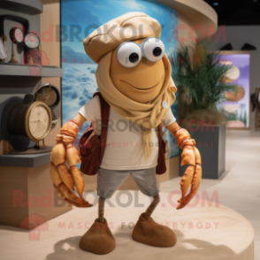 Tan Hermit Crab mascot costume character dressed with a Henley Tee and Pocket squares