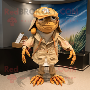 Tan Hermit Crab mascot costume character dressed with a Henley Tee and Pocket squares