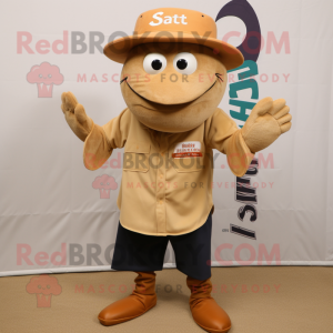 Tan Hermit Crab mascot costume character dressed with a Henley Tee and Pocket squares