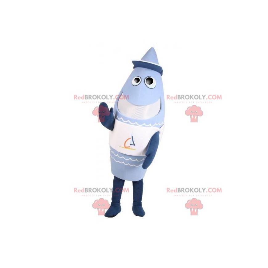 Mascote peixe tubarão azul gigante e engraçado - Redbrokoly.com