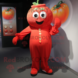 nan Tomato mascot costume character dressed with a Jumpsuit and Cufflinks