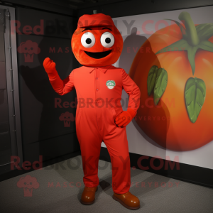 nan Tomato mascot costume character dressed with a Jumpsuit and Cufflinks