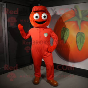 nan Tomato mascot costume character dressed with a Jumpsuit and Cufflinks