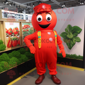 nan Tomato mascot costume character dressed with a Jumpsuit and Cufflinks