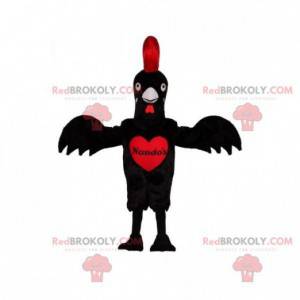 Jätte svart och röd tuppmaskot med ett hjärta - Redbrokoly.com