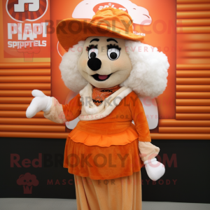 Orange Shepard'S Pie mascot costume character dressed with a Blouse and Hats