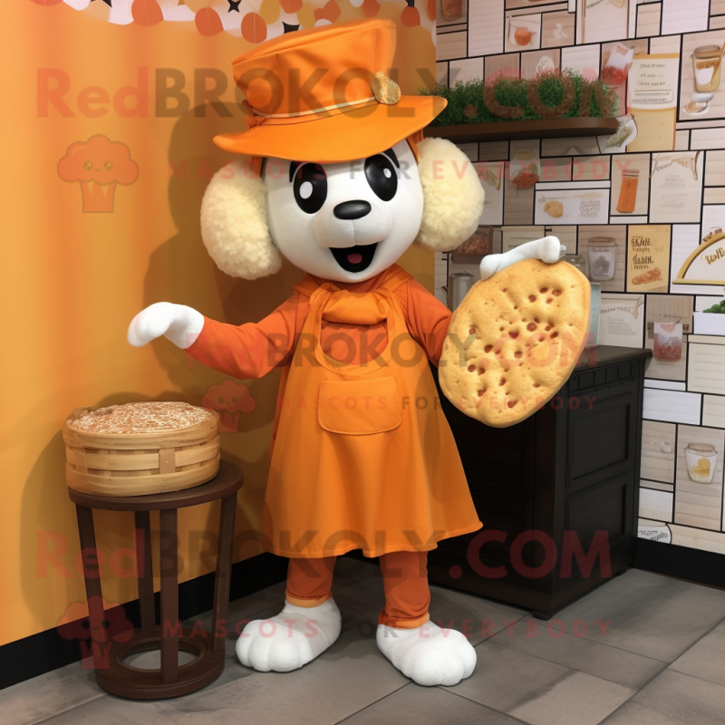 Orange Shepard'S Pie mascot costume character dressed with a Blouse and Hats