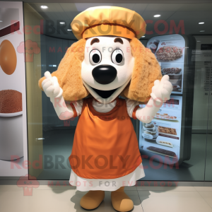 Orange Shepard'S Pie mascot costume character dressed with a Blouse and Hats