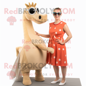 Tan Sea Horse mascot costume character dressed with a Midi Dress and Sunglasses