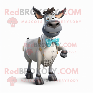 Gray Zebu mascot costume character dressed with a Bermuda Shorts and Bow ties
