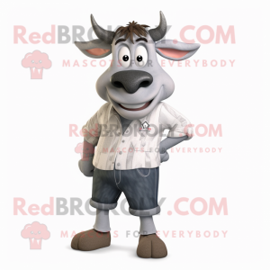 Gray Zebu mascot costume character dressed with a Bermuda Shorts and Bow ties