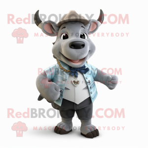 Gray Zebu mascot costume character dressed with a Bermuda Shorts and Bow ties