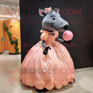 Peach Tapir mascot costume character dressed with a Ball Gown and Lapel pins
