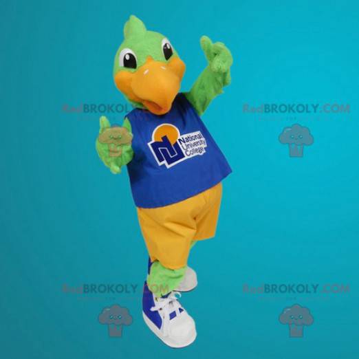 Mascote pássaro verde e laranja - Redbrokoly.com