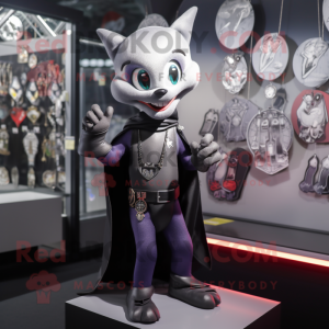Silver Vampire mascot costume character dressed with a Jumpsuit and Keychains