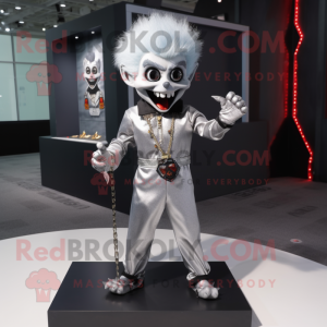 Silver Vampire mascot costume character dressed with a Jumpsuit and Keychains