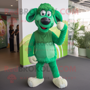 Green Ram mascot costume character dressed with a Jeggings and Ties