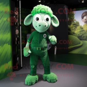 Green Ram mascot costume character dressed with a Jeggings and Ties