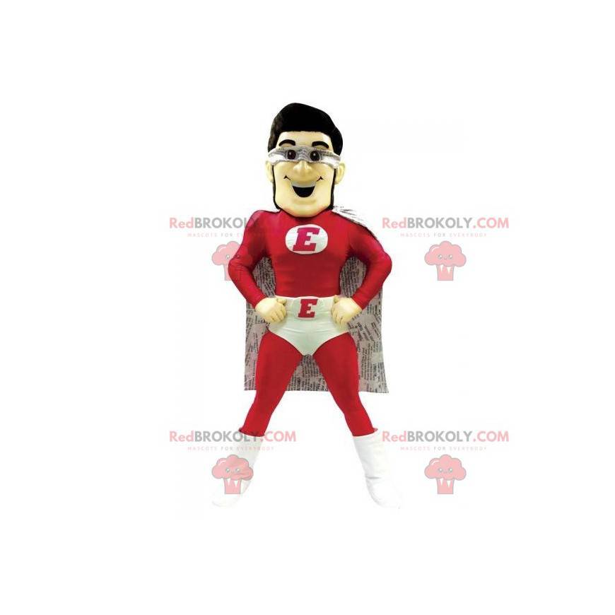 Superhelt maskot kledd i rødt og hvitt - Redbrokoly.com
