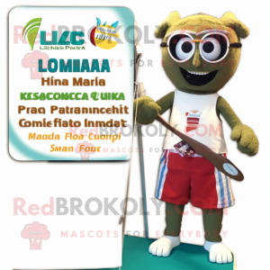 Olive Tikka Masala mascot costume character dressed with a Board Shorts and Reading glasses