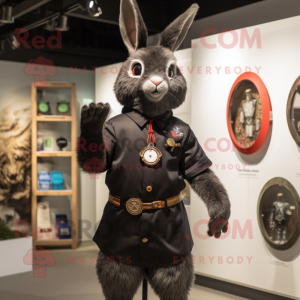 Black Wild Rabbit mascot costume character dressed with a Chinos and Bracelet watches