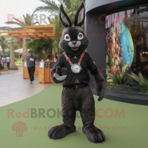 Black Wild Rabbit mascot costume character dressed with a Chinos and Bracelet watches