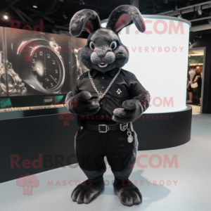 Black Wild Rabbit mascot costume character dressed with a Chinos and Bracelet watches