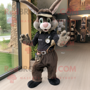 Black Wild Rabbit mascot costume character dressed with a Chinos and Bracelet watches