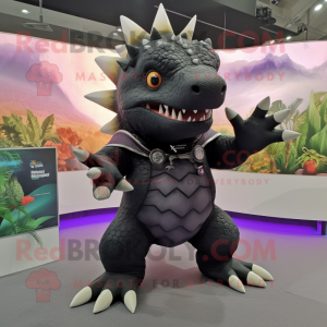 Black Stegosaurus mascot costume character dressed with a Waistcoat and Anklets