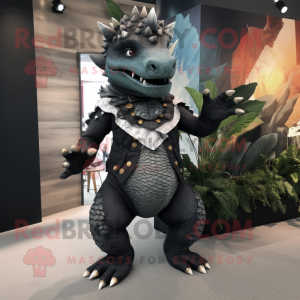 Black Stegosaurus mascot costume character dressed with a Waistcoat and Anklets