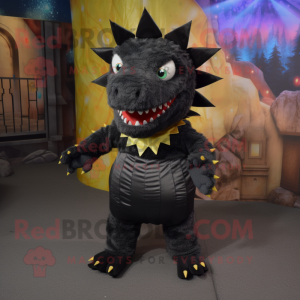 Black Stegosaurus mascot costume character dressed with a Waistcoat and Anklets