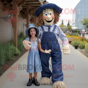 Navy Scarecrow mascot costume character dressed with a Mom Jeans and Bow ties