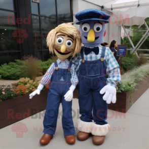 Navy Scarecrow mascot costume character dressed with a Mom Jeans and Bow ties
