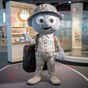Gray Champagne mascot costume character dressed with a Romper and Messenger bags