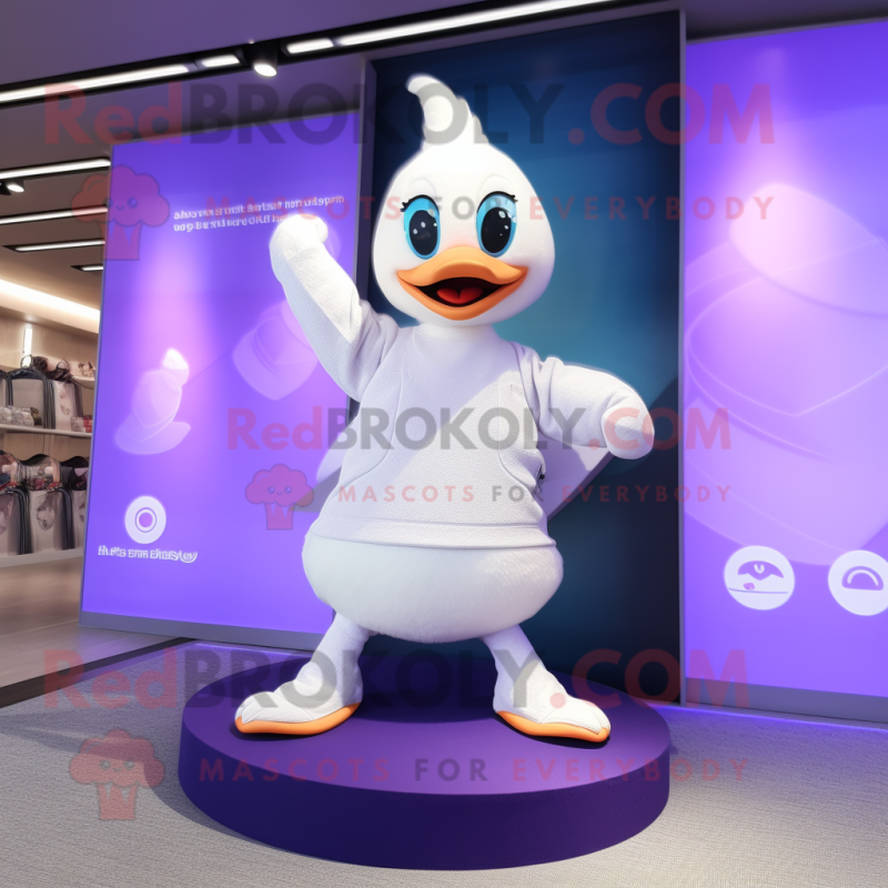 Lavender Swan mascot costume character dressed with a Yoga Pants and Keychains Lavender Swan mascot costume character dressed with a Yoga Pants and Keychains