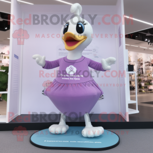 Lavender Swan mascot costume character dressed with a Yoga Pants and Keychains