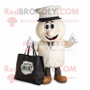 White Clam Chowder mascot costume character dressed with a Blazer and Tote bags