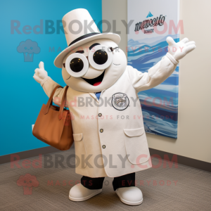 White Clam Chowder mascot costume character dressed with a Blazer and Tote bags