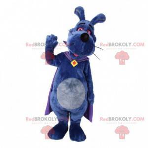 Mascotte de chien violet avec une cape. Mascotte de lapin -