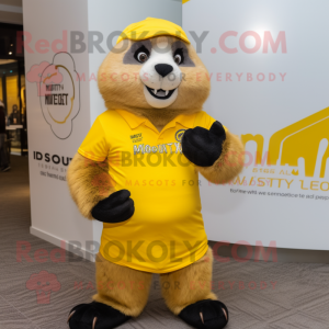 Yellow Marmot mascot costume character dressed with a Polo Tee and Bracelet watches