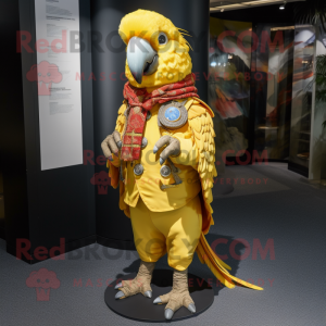 Gold Parrot mascot costume character dressed with a Cargo Pants and Scarf clips