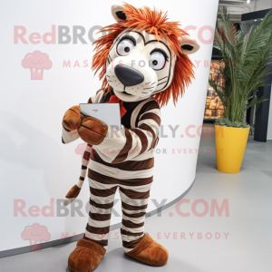 Rust Zebra mascot costume character dressed with a Jeggings and Clutch bags