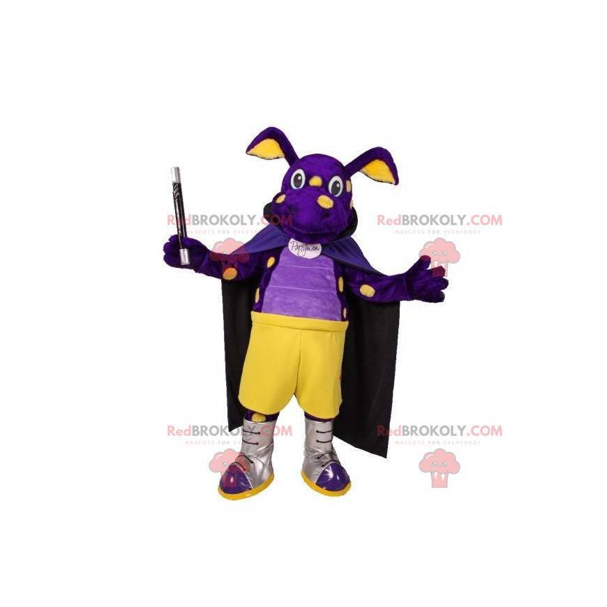 Mascotte drago creatura viola e gialla - Redbrokoly.com
