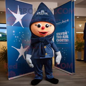 Navy Starfish mascot costume character dressed with a Coat and Scarves